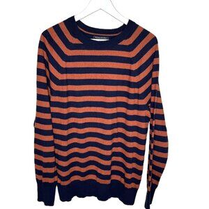 Banana Republic Men's Navy & Orange Striped Cotton Cashmere Crew Neck Sweater